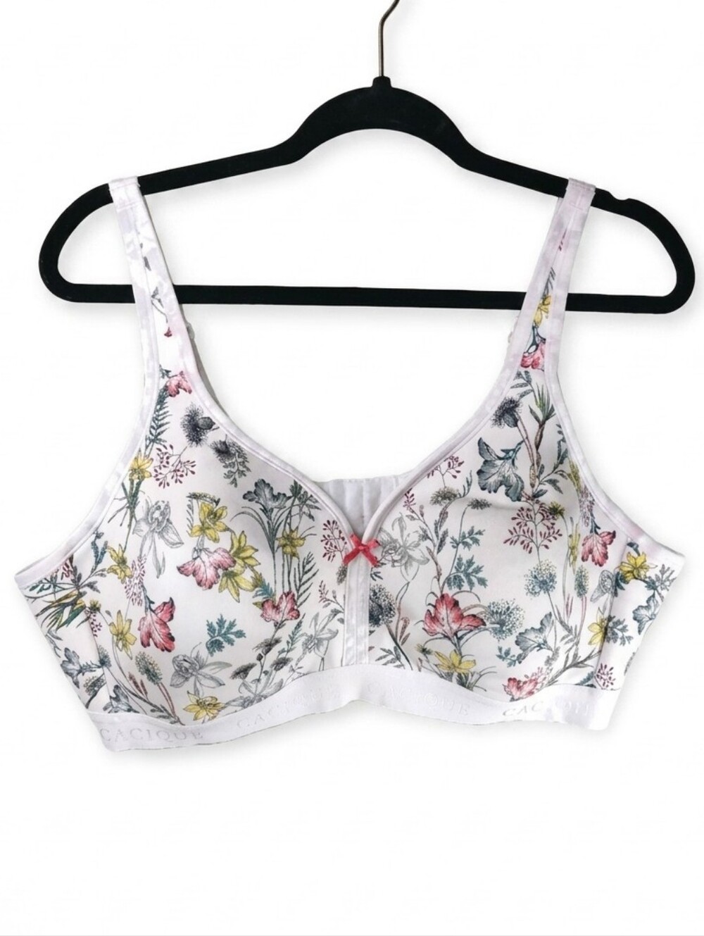 Cacique Lightly Lined No Wire Floral Print Bow Bra Size 46B